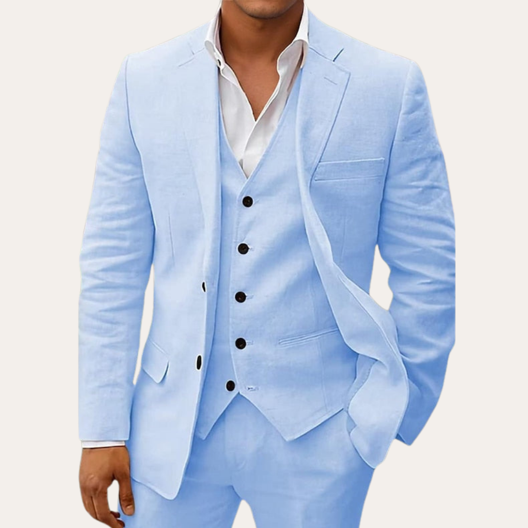 Herren Sommer Anzug 3-teilig Leinen Look Slim Fit Festlich | Vestea