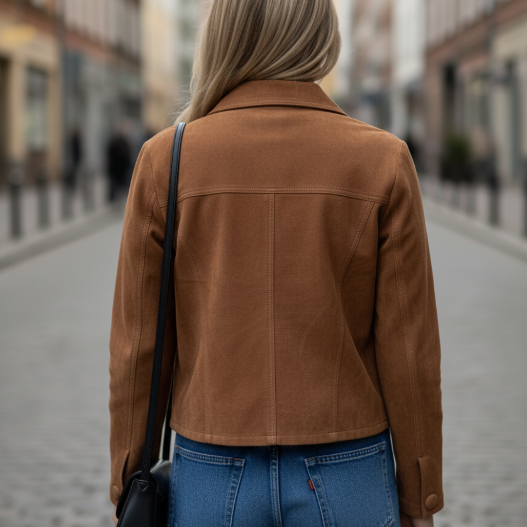 Damen Kurzjacke aus Wildlederoptik mit Knopfleiste und Brusttaschen | Vestea