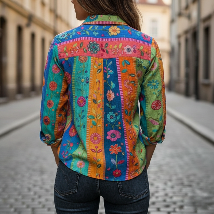 Damen Bluse Floral Print Langarm | Vestea