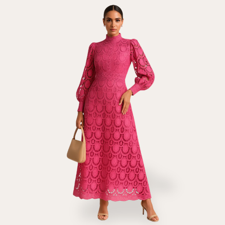Maxikleid aus Spitze mit Langem Arm für Damen | Vestea