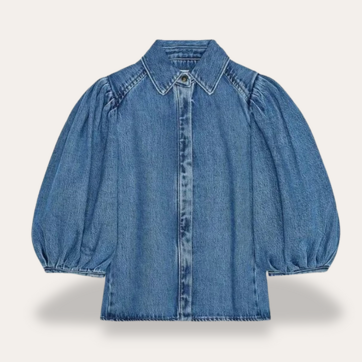 Damen Denim Bluse mit Puffärmeln | Vestea