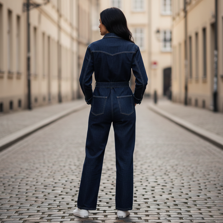 Ensemble en jean Veste boutonnée devant Jean droit Femme Bleu marine