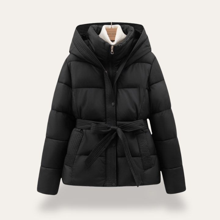 Damen Steppjacke Wintermantel Kapuze Gürtel Synthetik Warm | Vestea