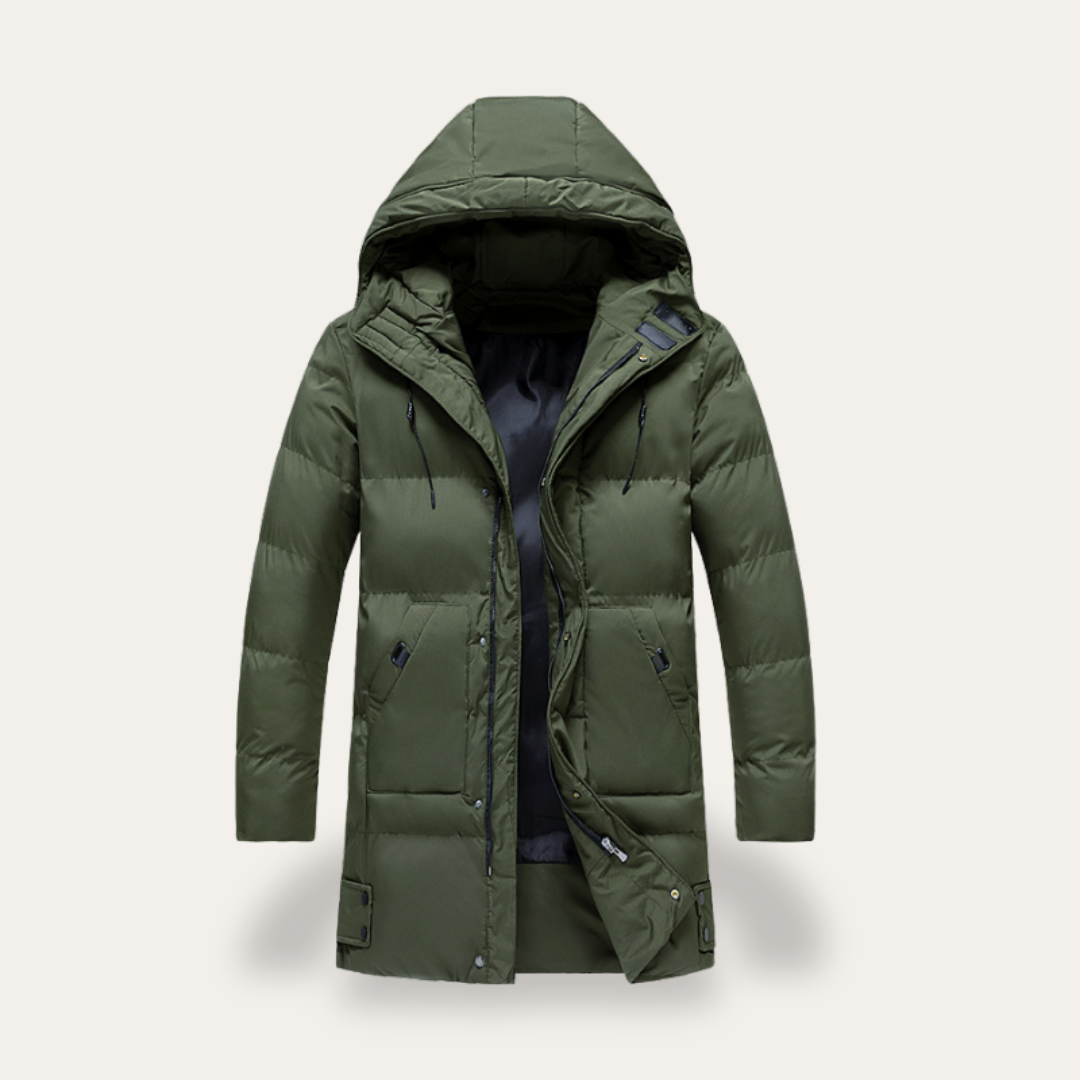 Herren Winterjacke Steppmantel mit Kapuze Gepolstert Outdoor Lang | Vestea