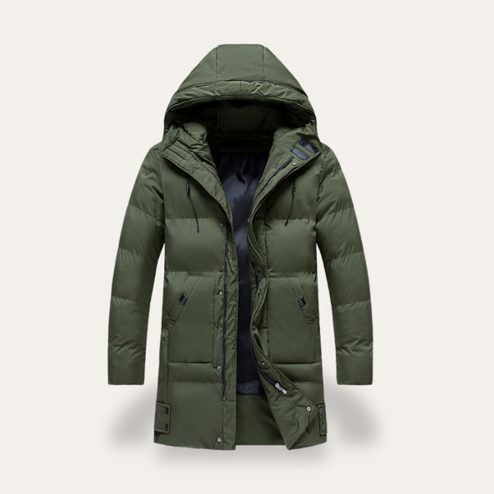 Herren Winterjacke Steppmantel mit Kapuze Gepolstert Outdoor Lang | Vestea