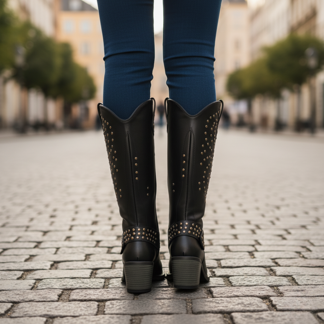 Damen Orthopädische Kniehohe Stiefel mit Nieten | Vestea