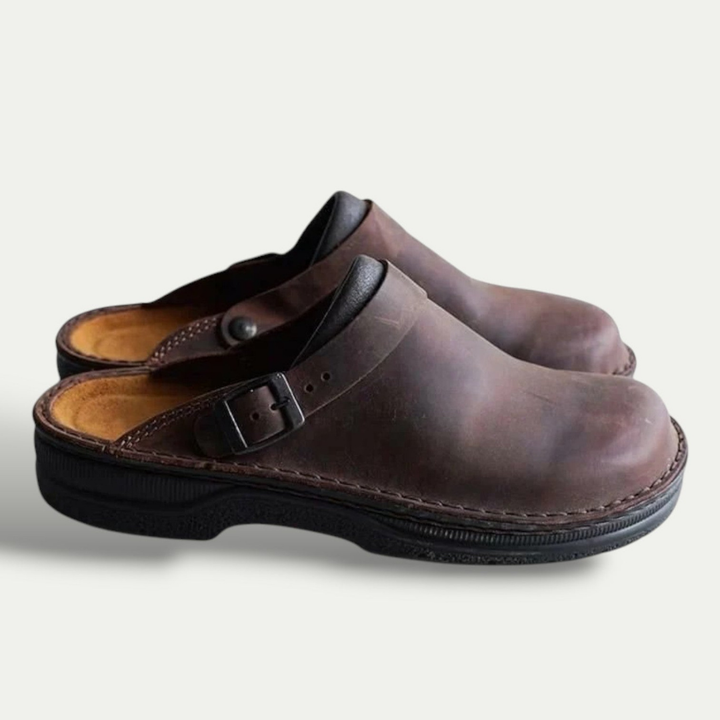 Unisex Leder Clogs Pantolette mit Riemen Basic | Vestea