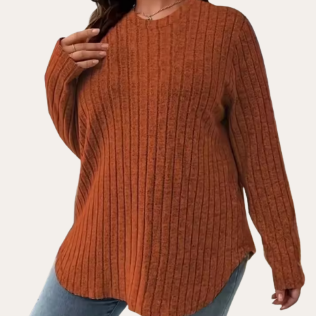 Damen Strickpullover Langarm Rippmuster Rundhals Freizeit | Vestea