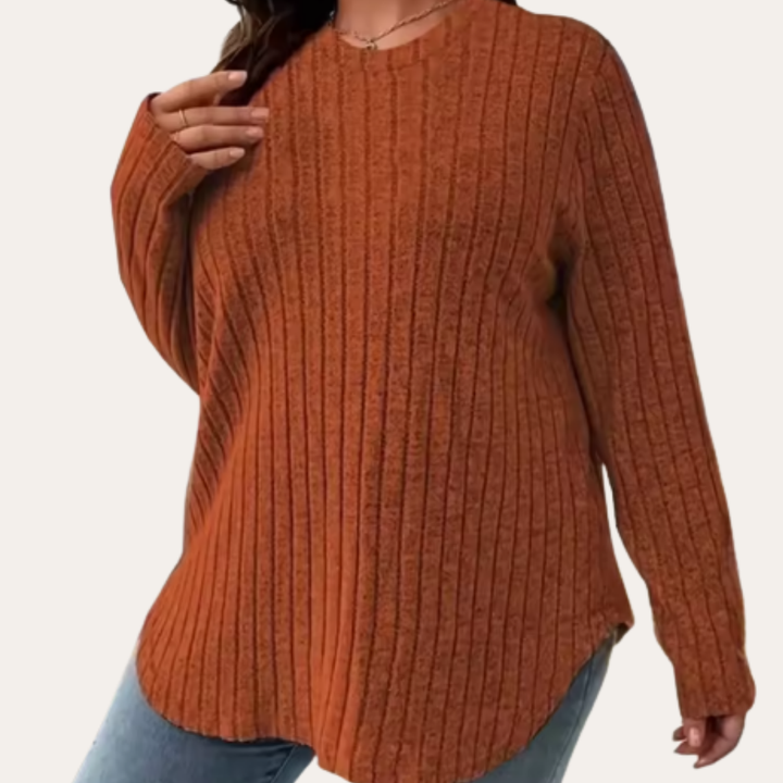 Damen Strickpullover Langarm Rippmuster Rundhals Freizeit | Vestea