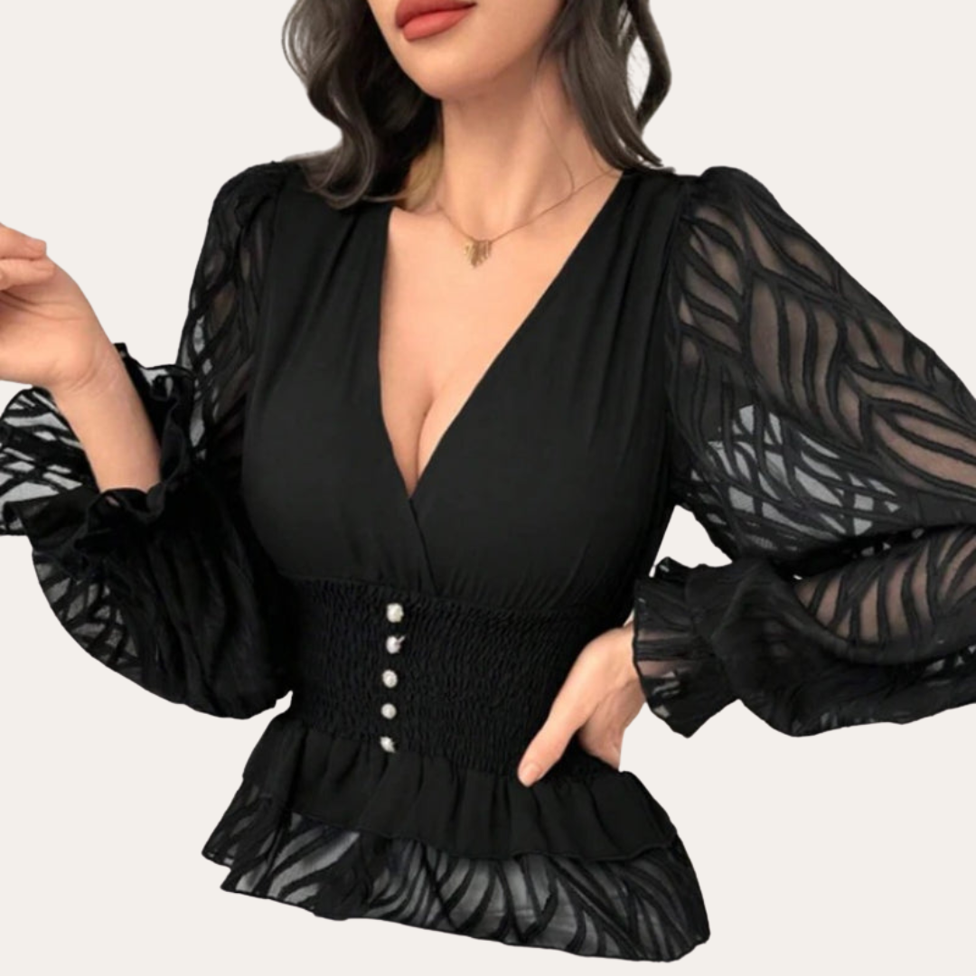 Damen Bluse mit Rüschen und Puffärmeln | Vestea