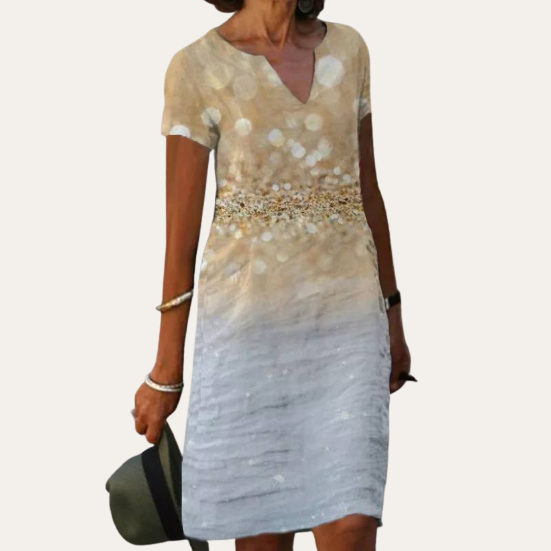Sommerkleid mit Blumenmuster aus Leinen Damen Kurzarmkleid | Vestea