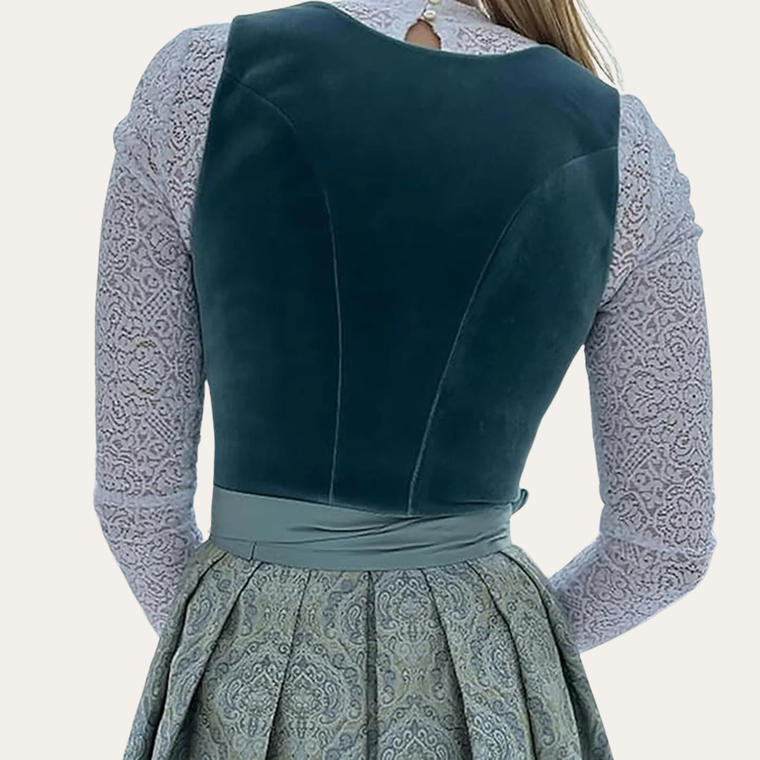Damen Dirndl Kleid Samt mit Schürze | Vestea