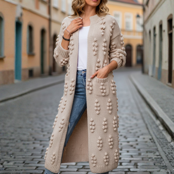 Damen Lange Grobstrick-Strickjacke mit Zopfmuster | Vestea