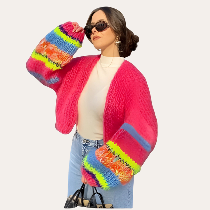 Damen Strickjacke mit Ballonärmeln Kurz Cardigan | Vestea