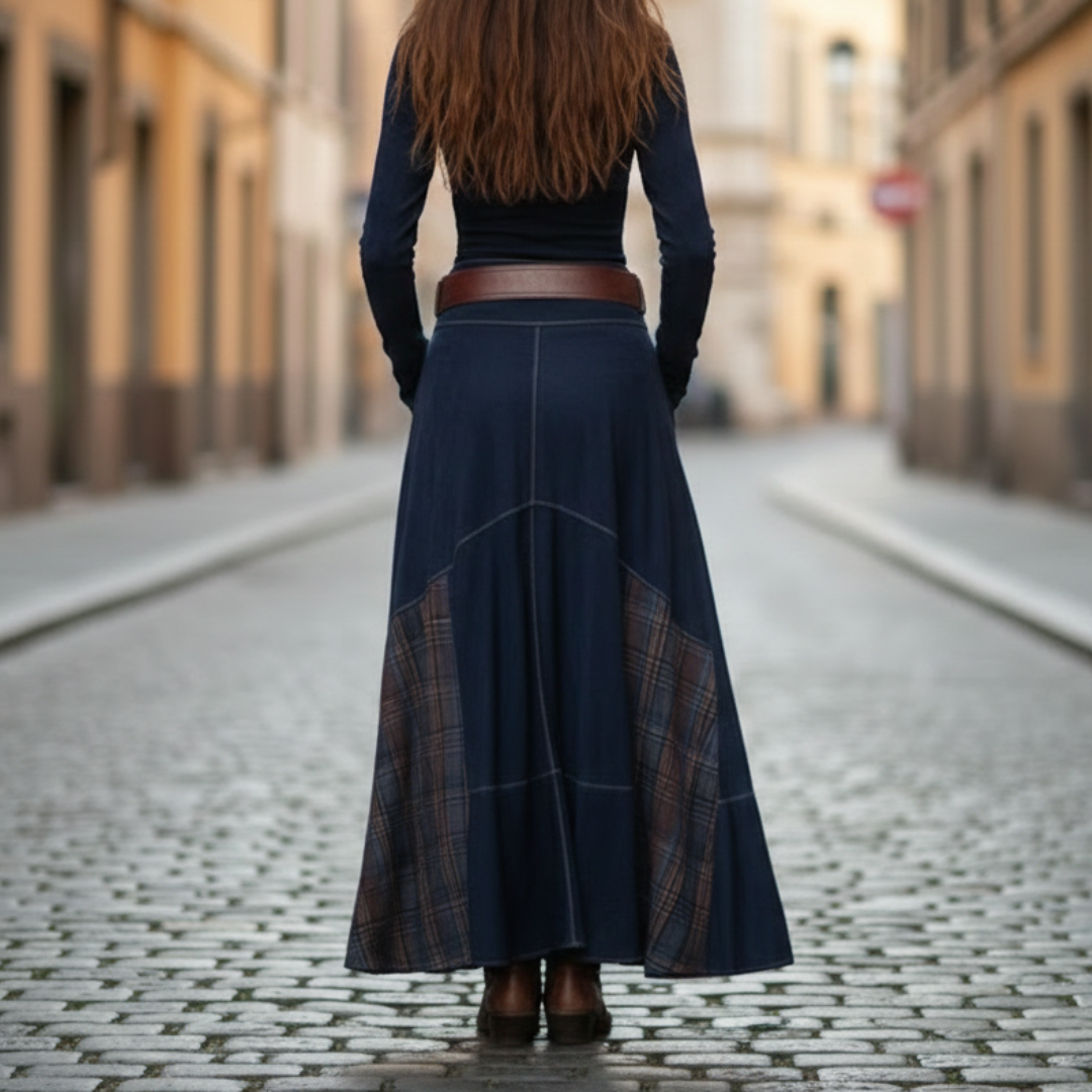 Long Vintage Faux Suede Plaid Polyester Dress for Women