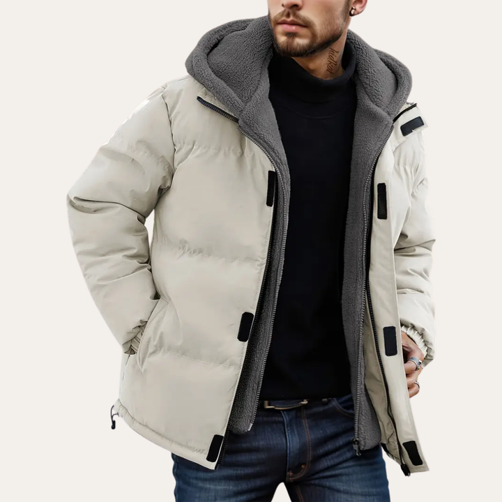 Herren Winterjacke Materialmix Gefüttert Kapuze | Vestea