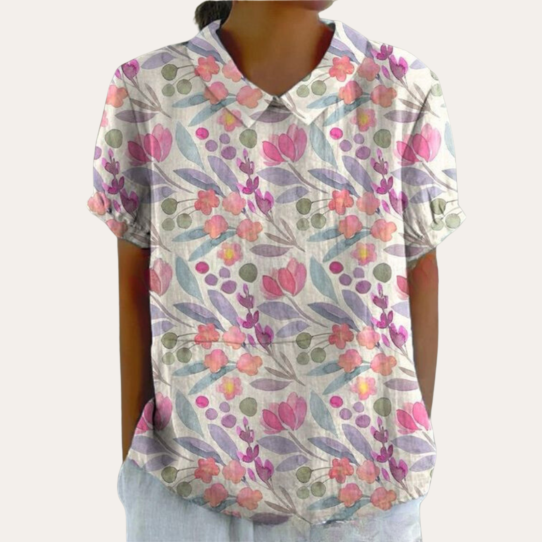 Damen Bluse mit Blumenmuster und Kragen Sommeroberteil | Vestea