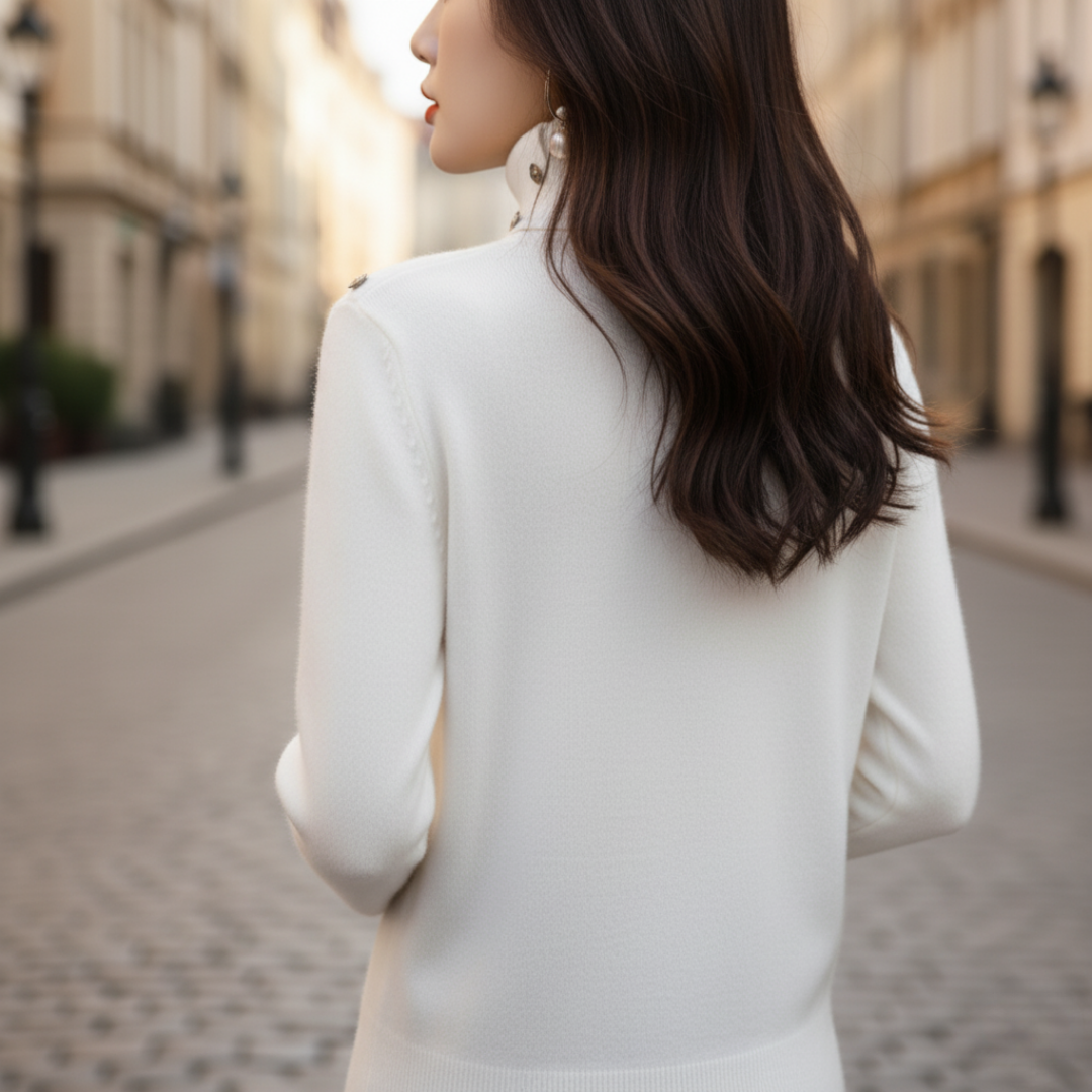 Damen Rollkragenpullover mit Knöpfen | Vestea