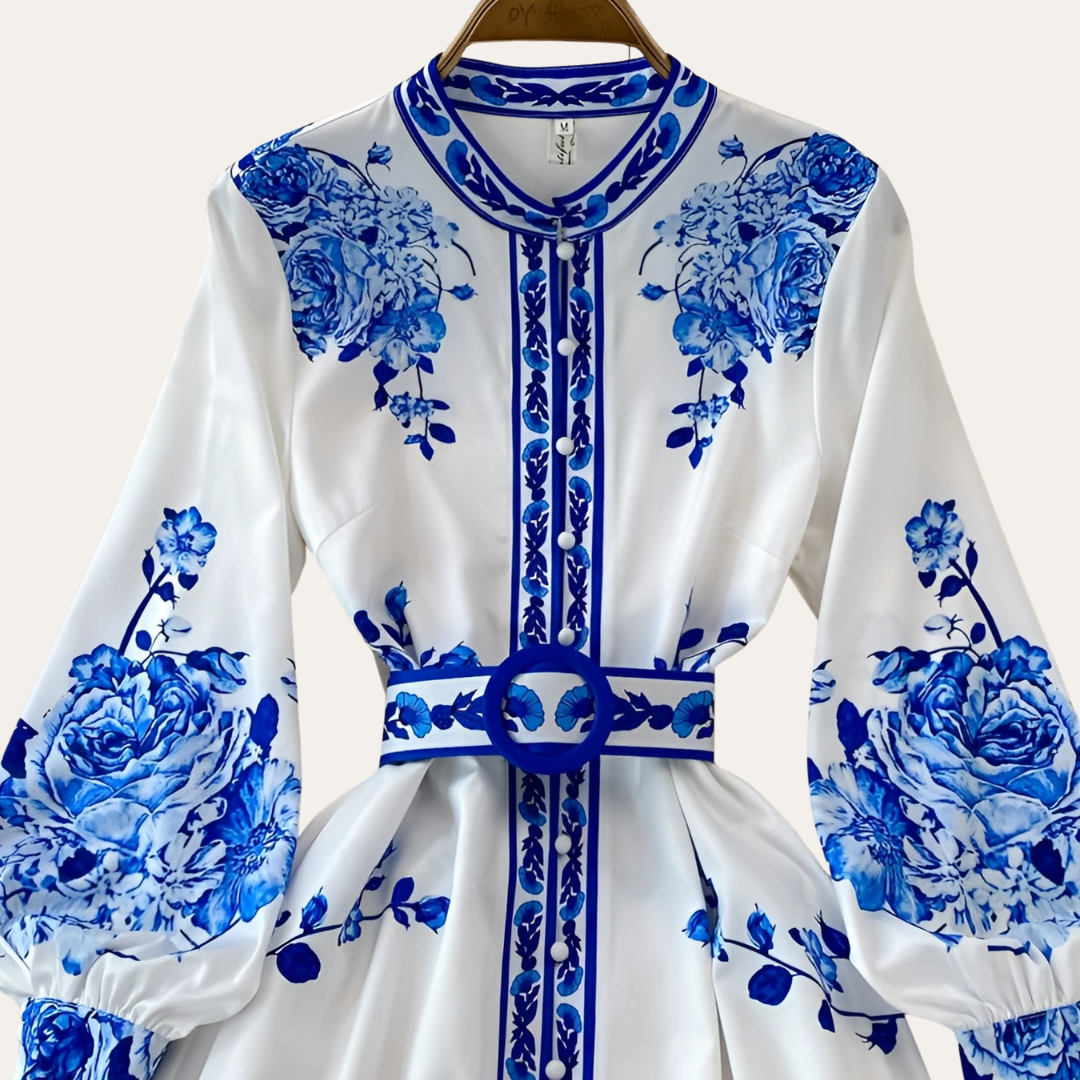 Damen Maxikleid mit Blumenprint und Gürtel Elegant | Vestea