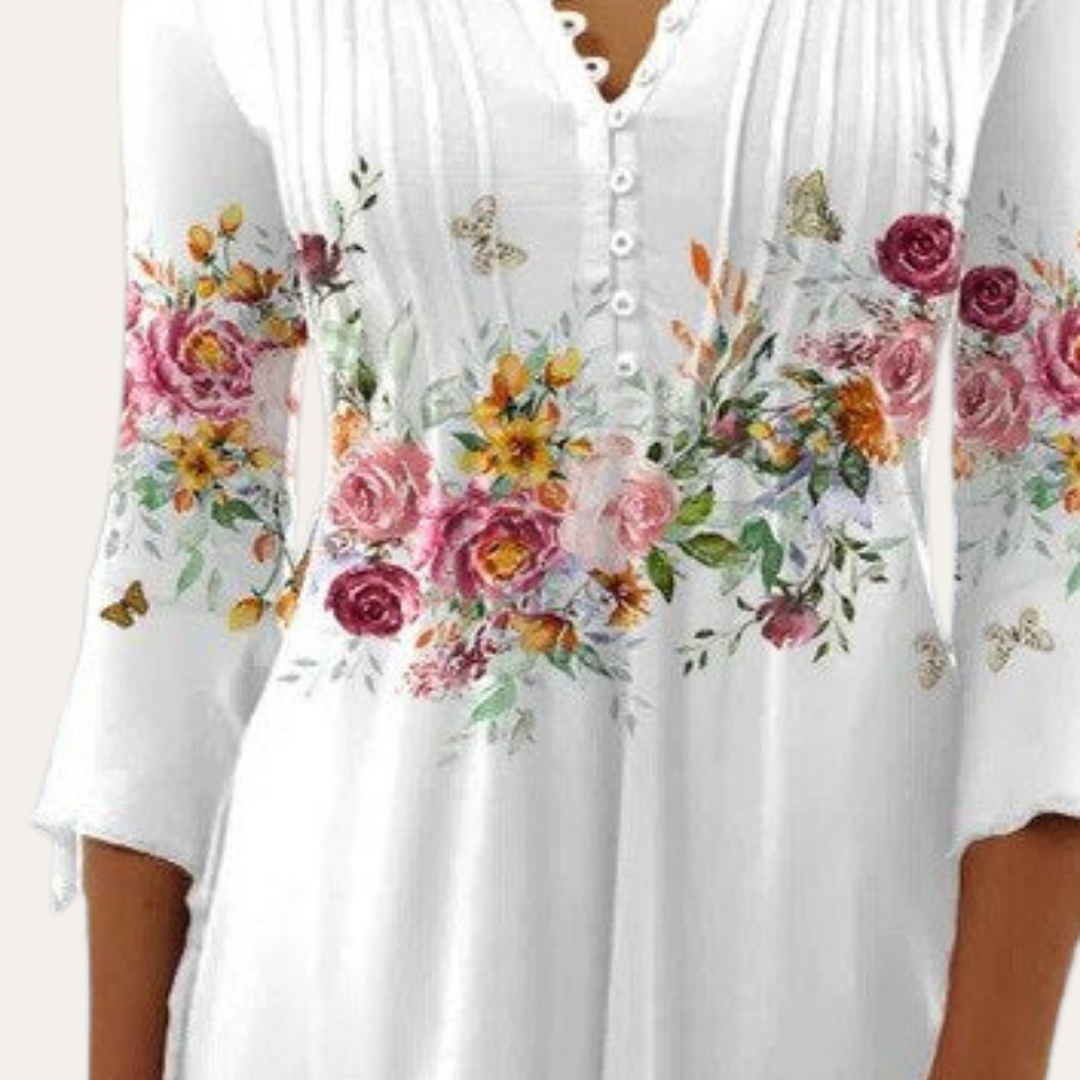 Bluse mit Knopfleiste und Blumenmuster für Damen | Vestea