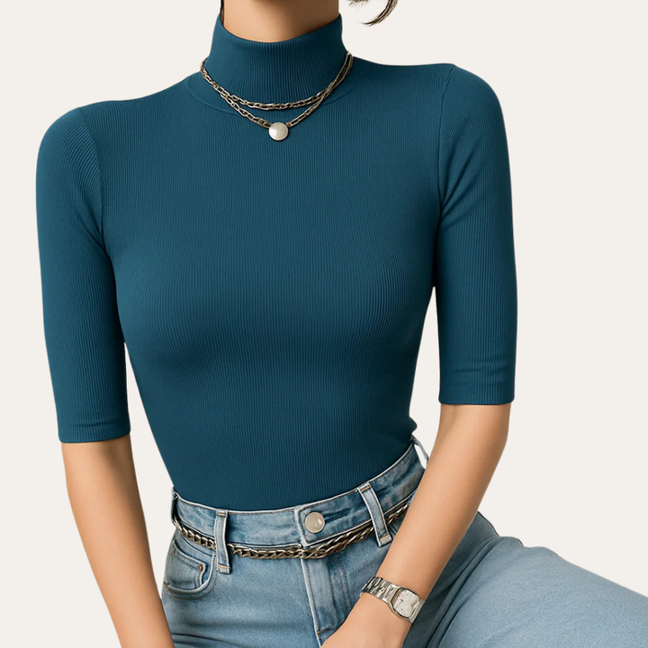 Rippenstrick Rollkragen Top Damen Slim Fit Halbarm | Vestea