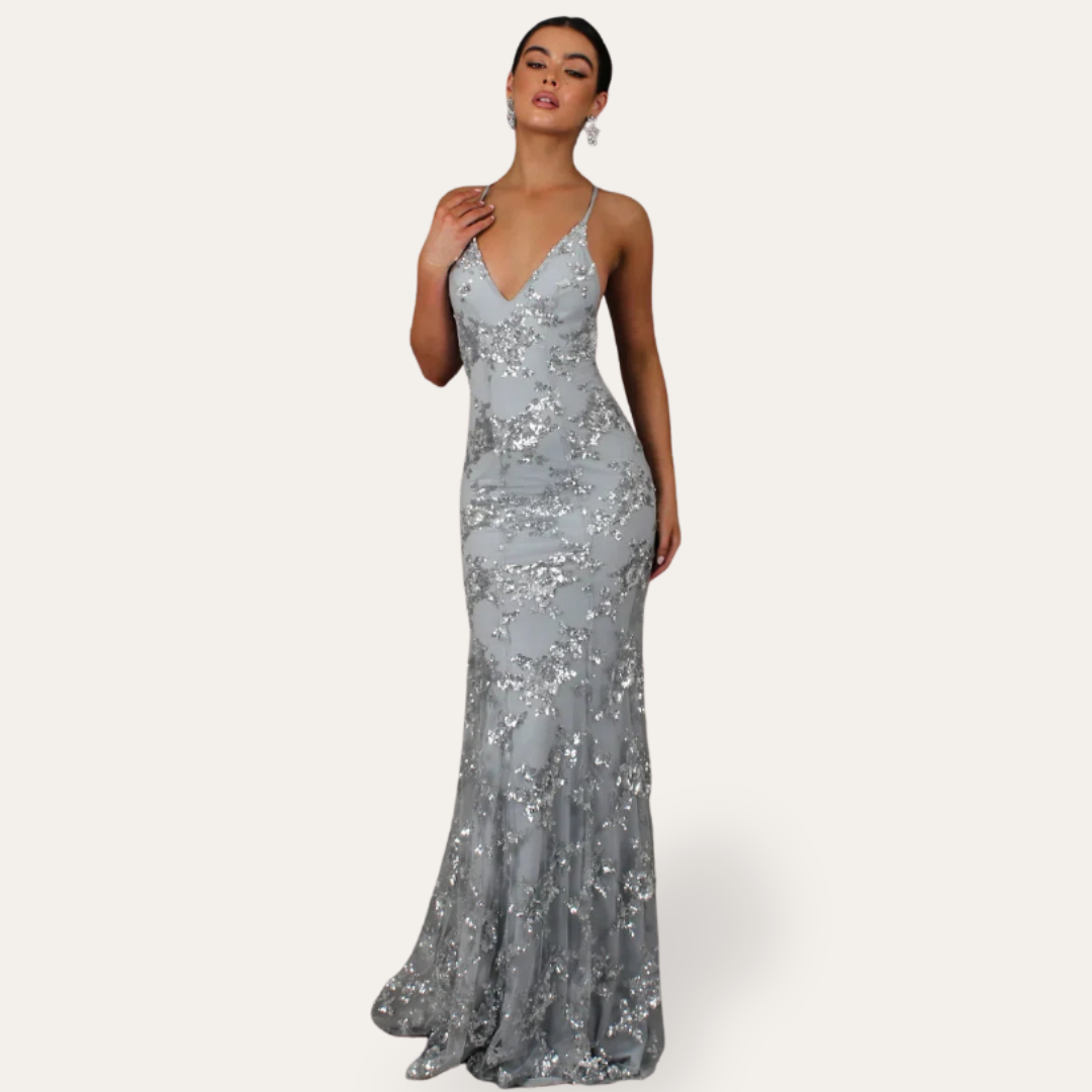 Damen Abendkleid Paillettenkleid Bodenlang Rückenfrei | Vestea