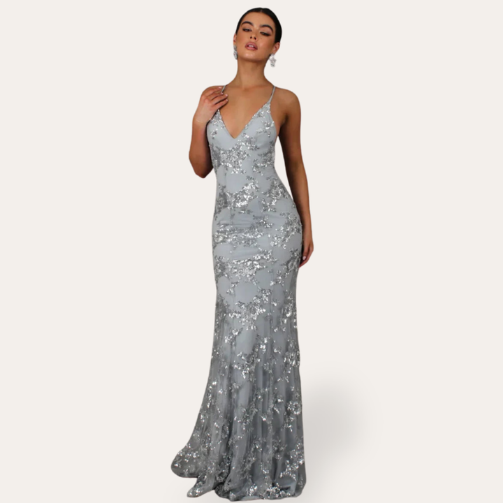 Damen Abendkleid Paillettenkleid Bodenlang Rückenfrei | Vestea