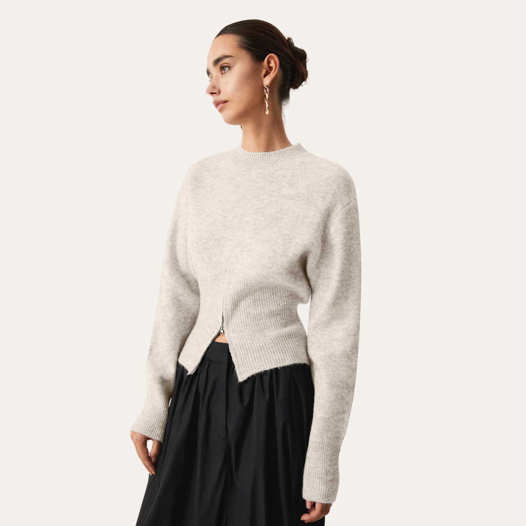Damen Strickpullover Langarm Wollmix Reißverschluss | Vestea
