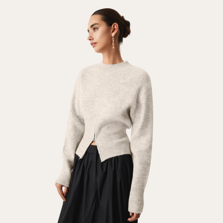 Damen Strickpullover Langarm Wollmix Reißverschluss | Vestea