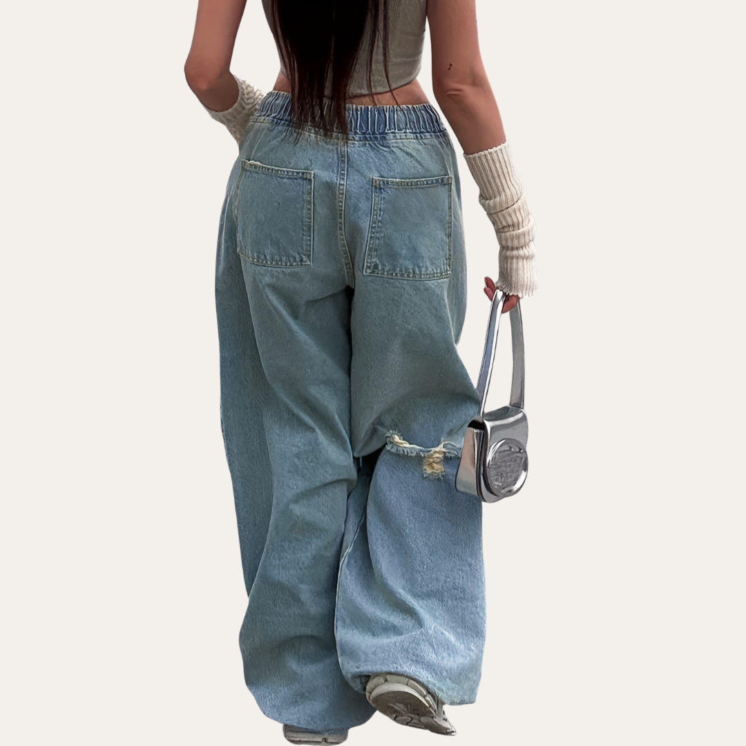 Y2K Weite Denim Jogginghose für Damen | Vestea