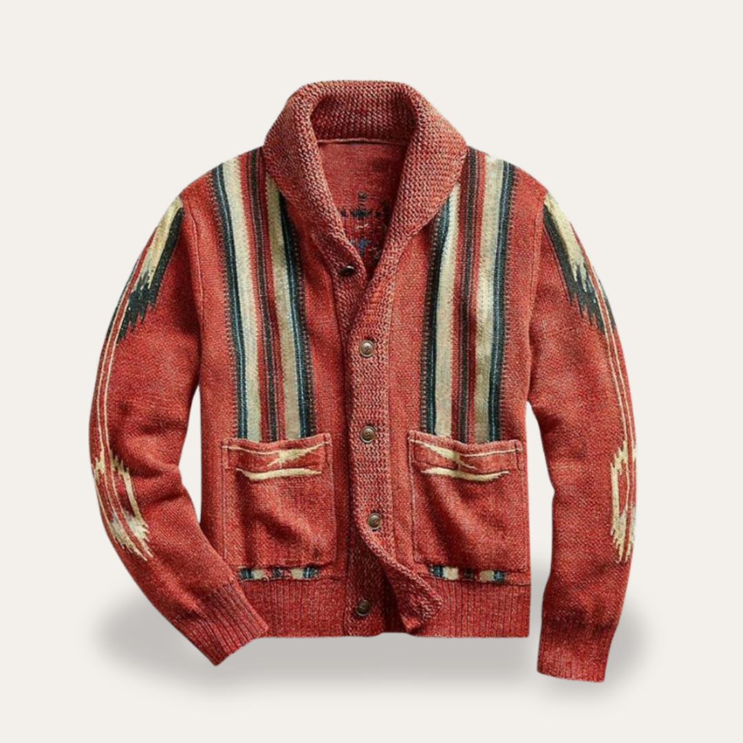 Herren Strickjacke Muster Knopfleiste Schalkragen | Vestea