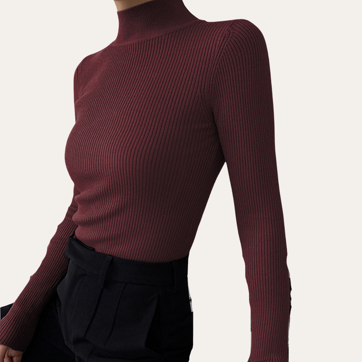 Damen Rollkragenpullover Rippstrick Langarm Slim Fit | Vestea