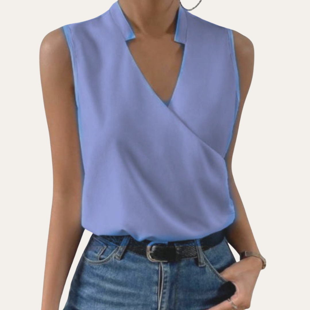 Wickeloptik Elegante Sommer Damen Bluse Ärmellos V-Ausschnitt | Vestea