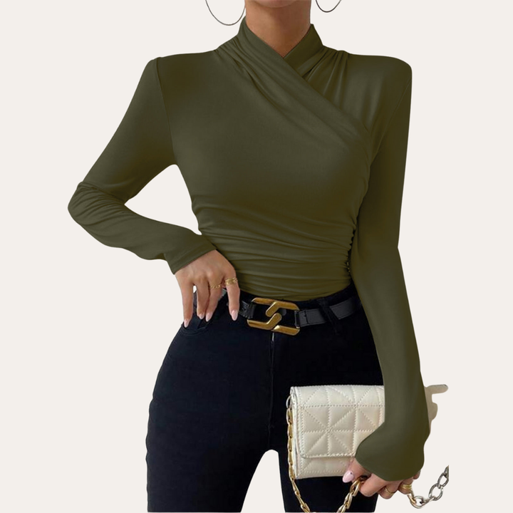 Damen Wickelshirt Langarm Slim Fit Bluse | Vestea