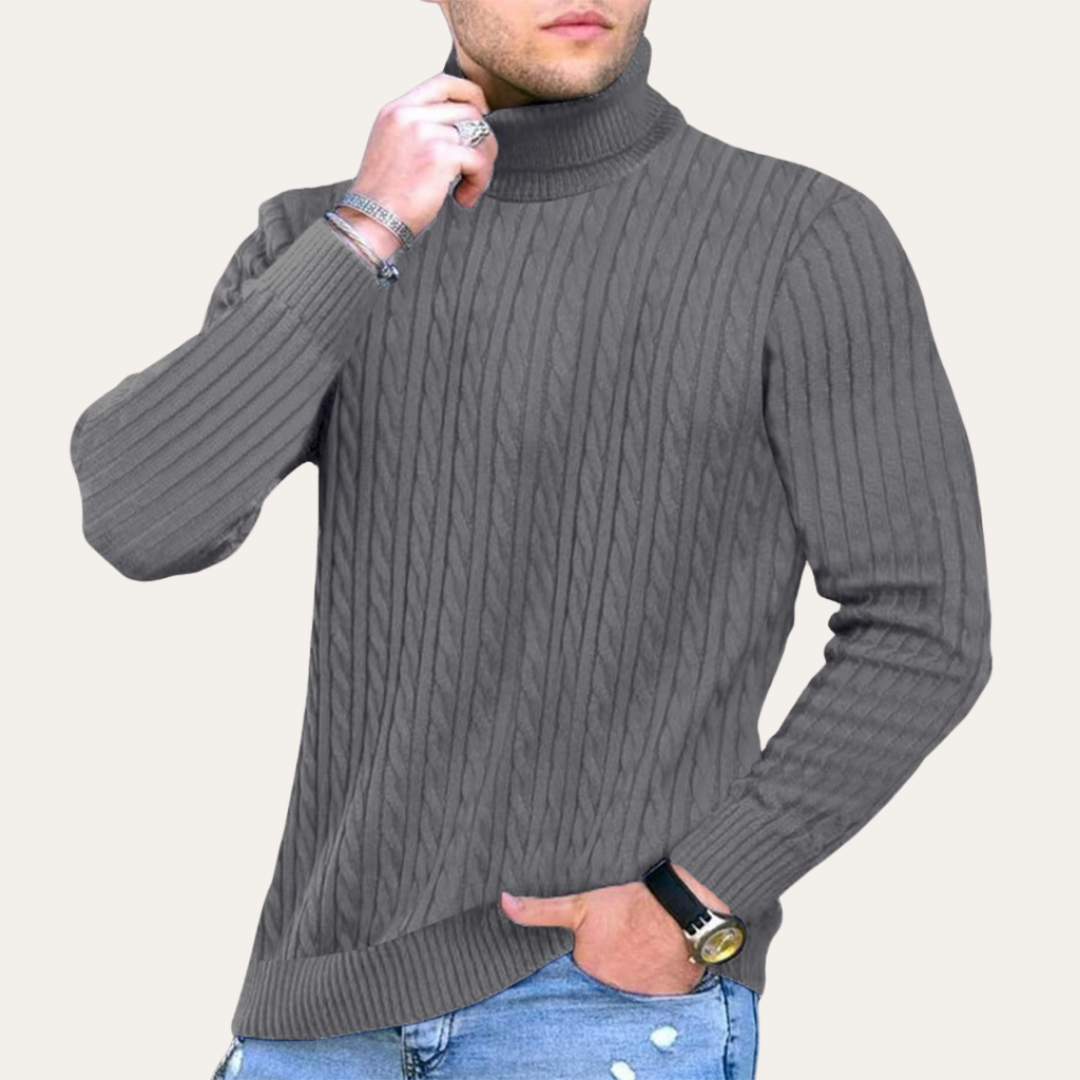Herren Rollkragenpullover Zopfmuster Strickpullover Langarm Slim Fit | Vestea