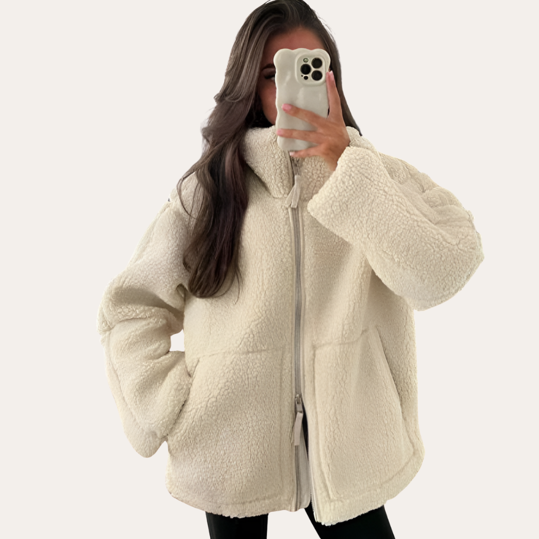Damen Oversize Kuscheljacke Wintermantel Beige | Vestea