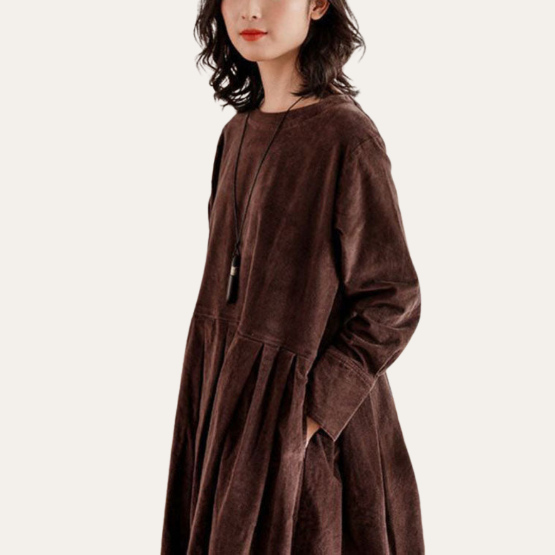 Damen Langarm Midi Kleid Cord | Vestea