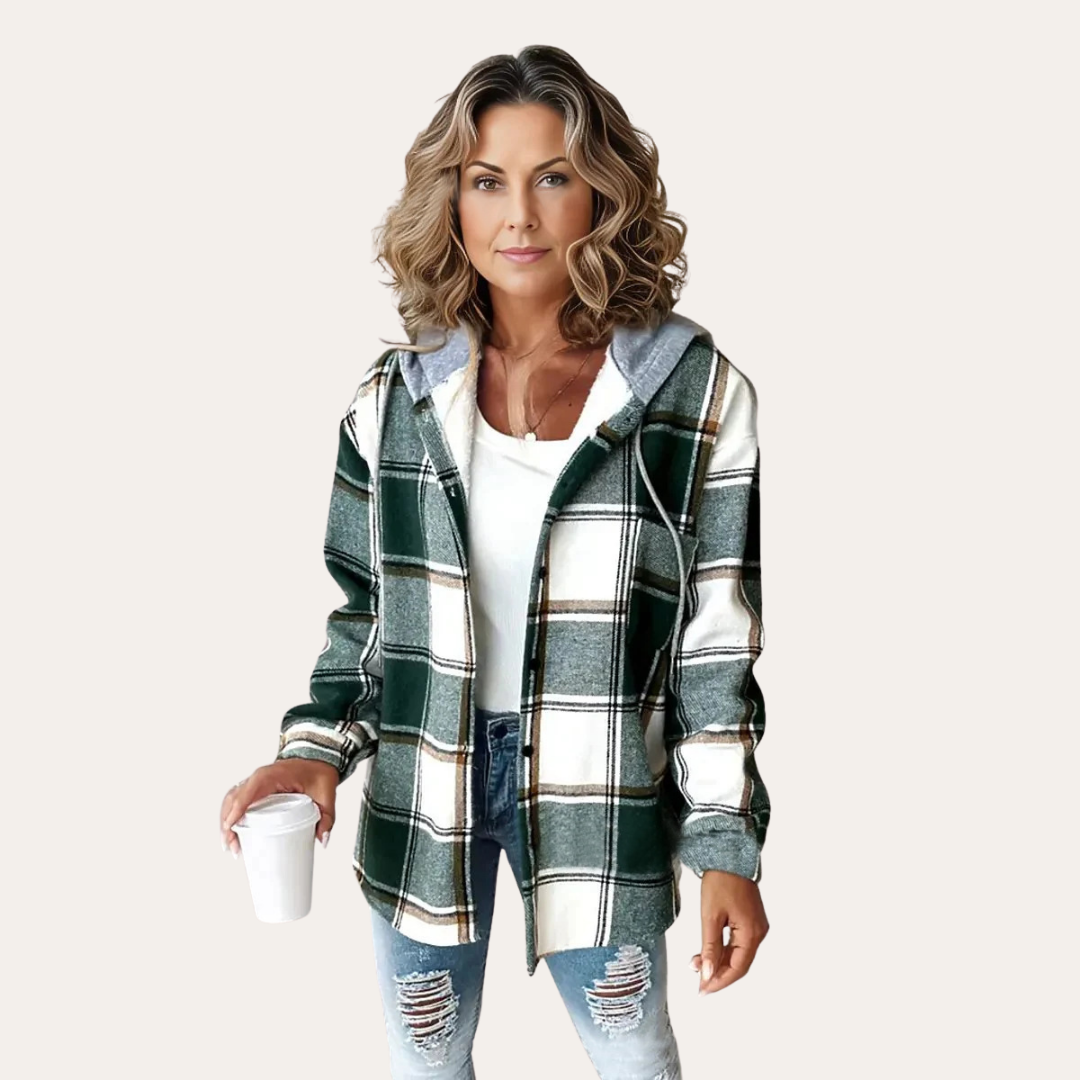Damen Karierte Kapuzenjacke Flanell Jacke Langarm | Vestea