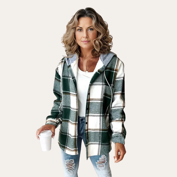 Damen Karierte Kapuzenjacke Flanell Jacke Langarm | Vestea
