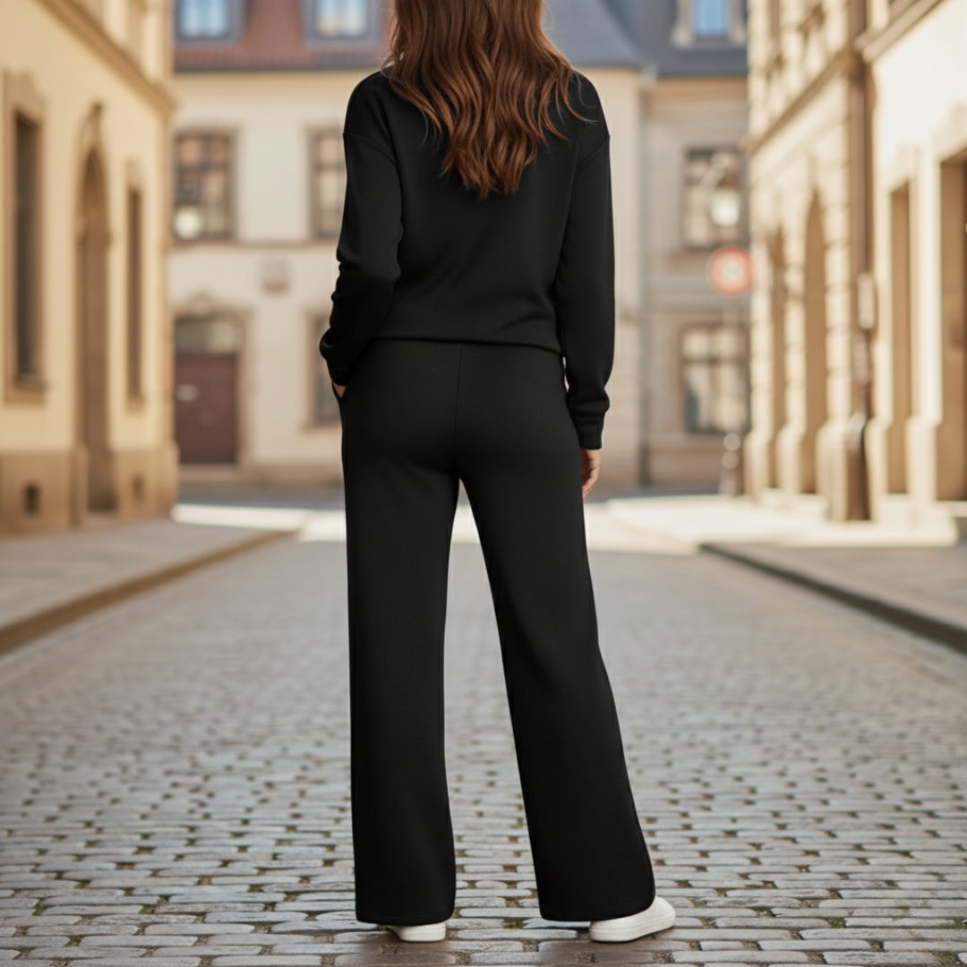 Women's Lounge Set Two-Piece Knit Wide-Leg Pants Long-Sleeve Top | Vestea