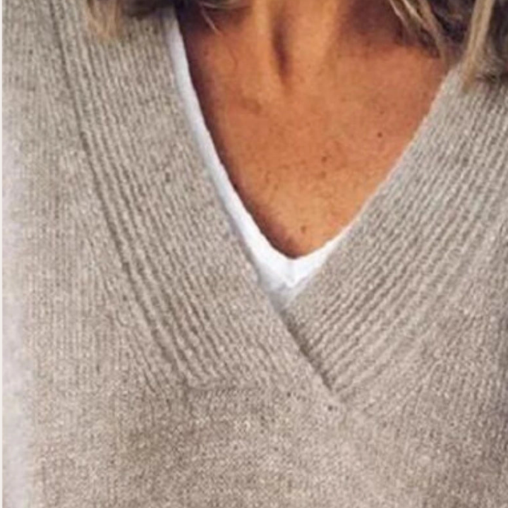 Damen V-Ausschnitt Pullover Lockerer Strick Langarm | Vestea