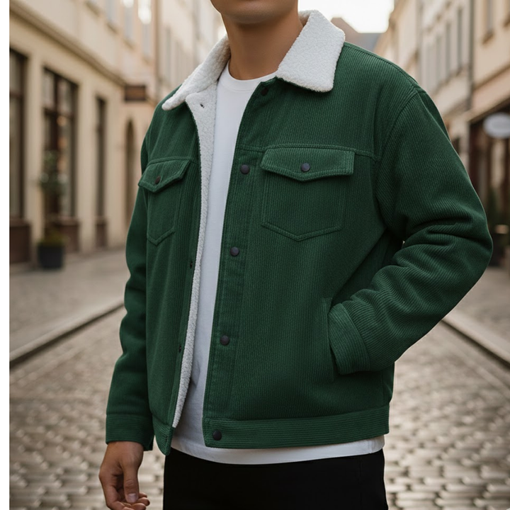 Chaqueta de pana para hombre con botones al frente y cuello vuelto