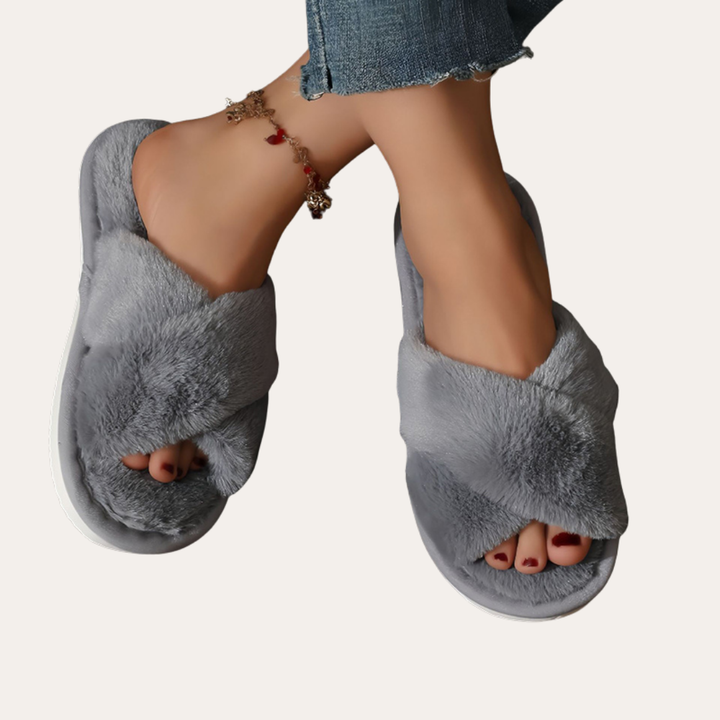 Damen Orthopädische Plüsch Hausschuhe Kreuzriemen | Vestea