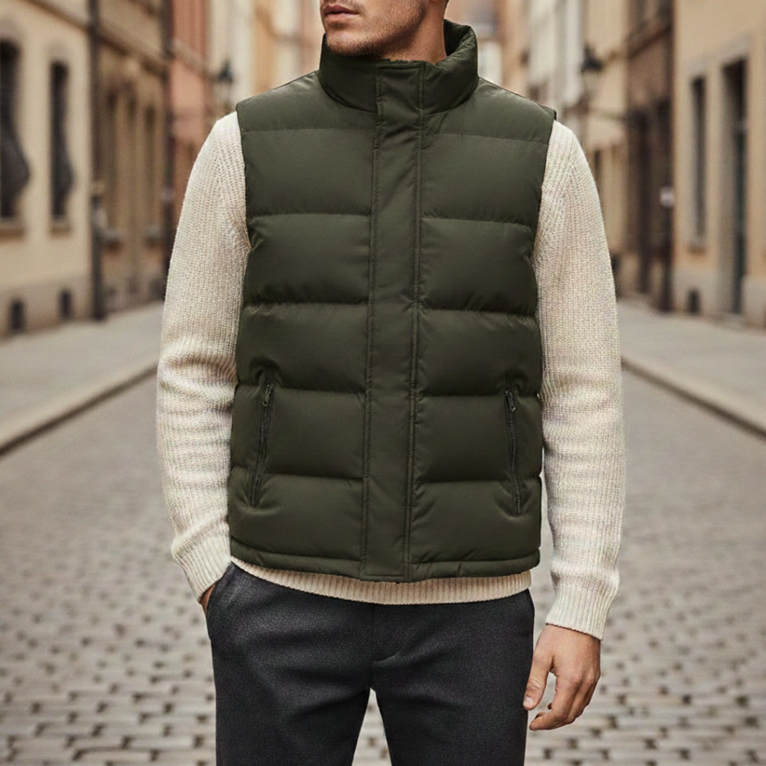 Chaleco Acolchado Sin Mangas con Cremallera y Bolsillos para Hombre