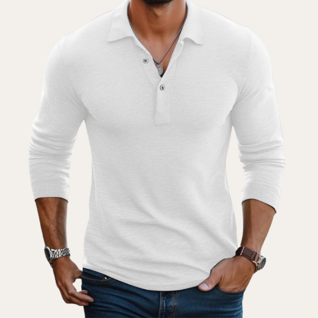 Herren Langarm Polohemd Slim Fit Freizeit Business Hemd | Vestea