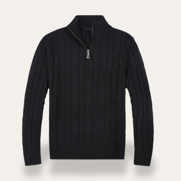 Herren Strickpullover Zopfmuster Wolle Halbzip | Vestea