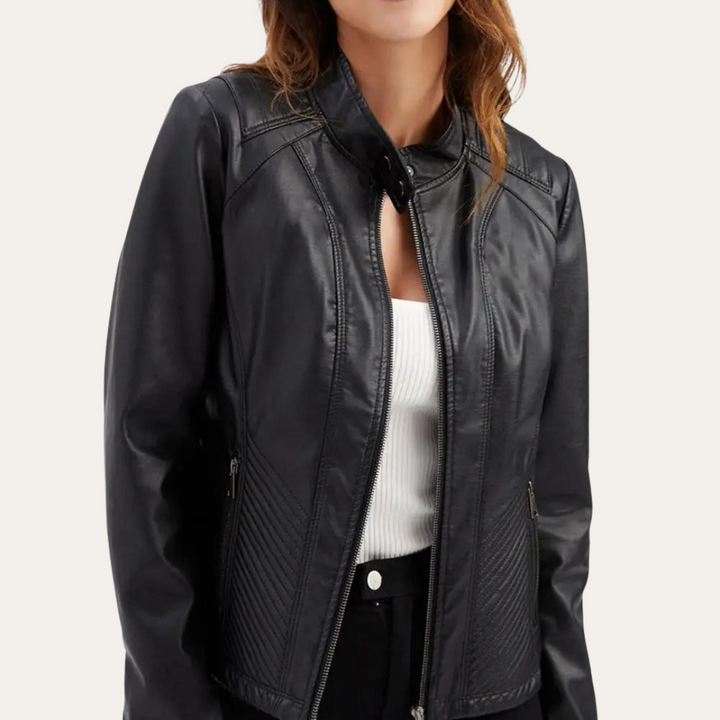 Damen Lederjacke mit Reißverschluss und Taschen | Vestea