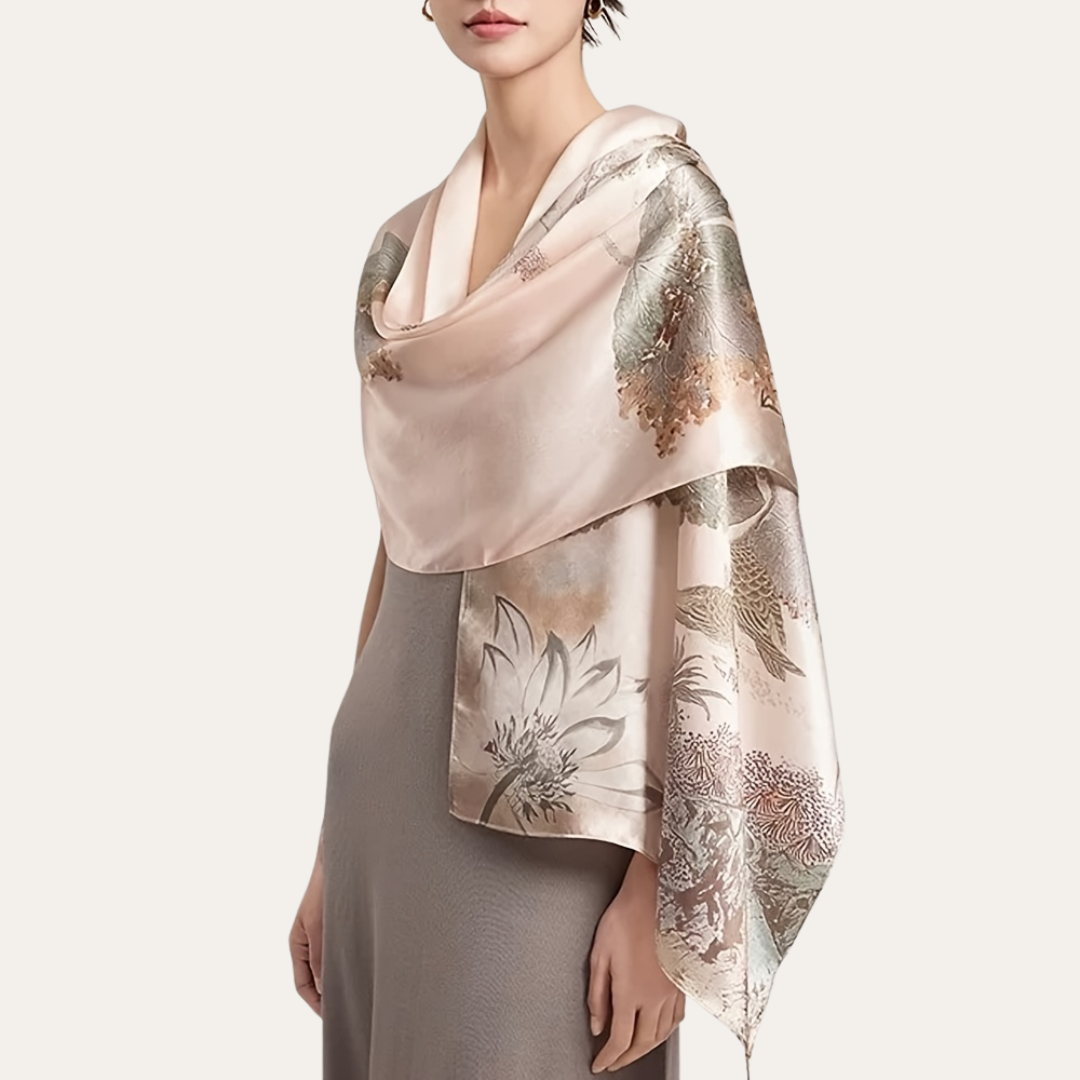 Damen Seidenschal Blumenmuster Rosa | Vestea