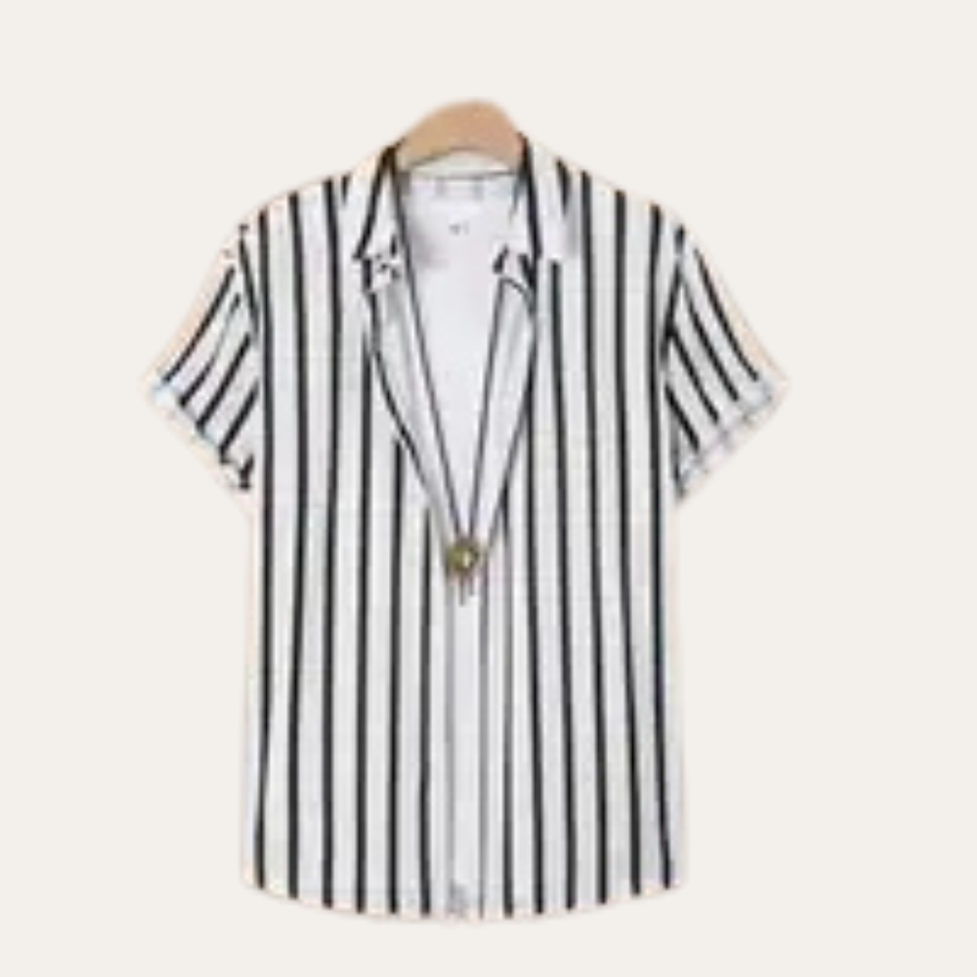 Herren Kurzarmhemd – Gestreift Textil Sommer |  Vestea