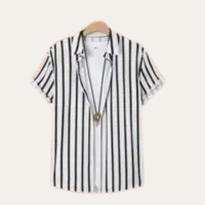 Herren Kurzarmhemd – Gestreift Textil Sommer |  Vestea